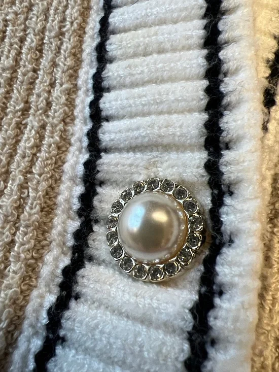 Karl Lagerfeld Beige Knit Cardigan with Black & White Trim - Picture 3 of 6